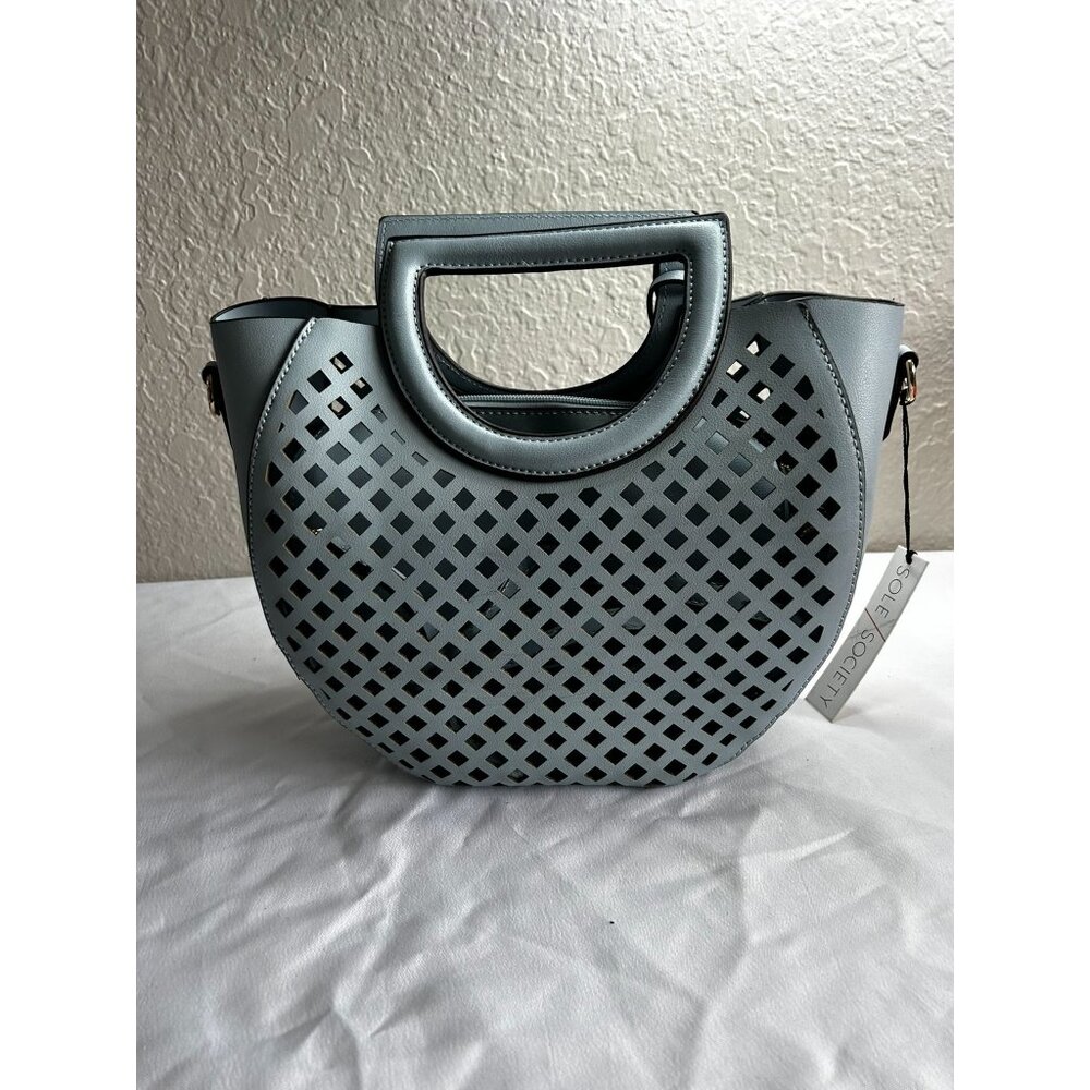 Sole Society Eppie Perforated Faux Leather Blue Satchel Crossbody w/ Hang Tag - Picture 5 of 12